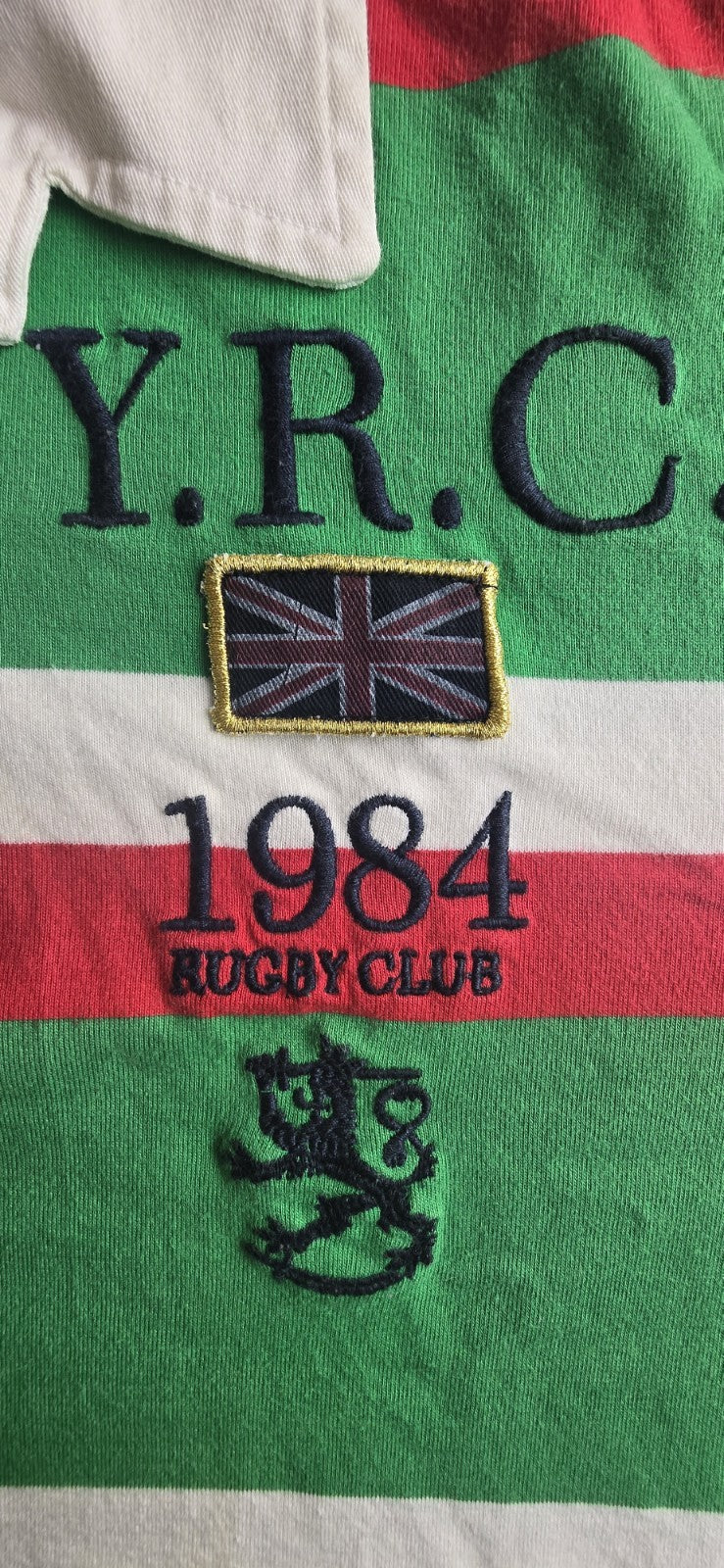 Zara Youth Y.R.C. 1984 Striped Rugby Jersey Long Sleeve Collar Green/Red Size XL
