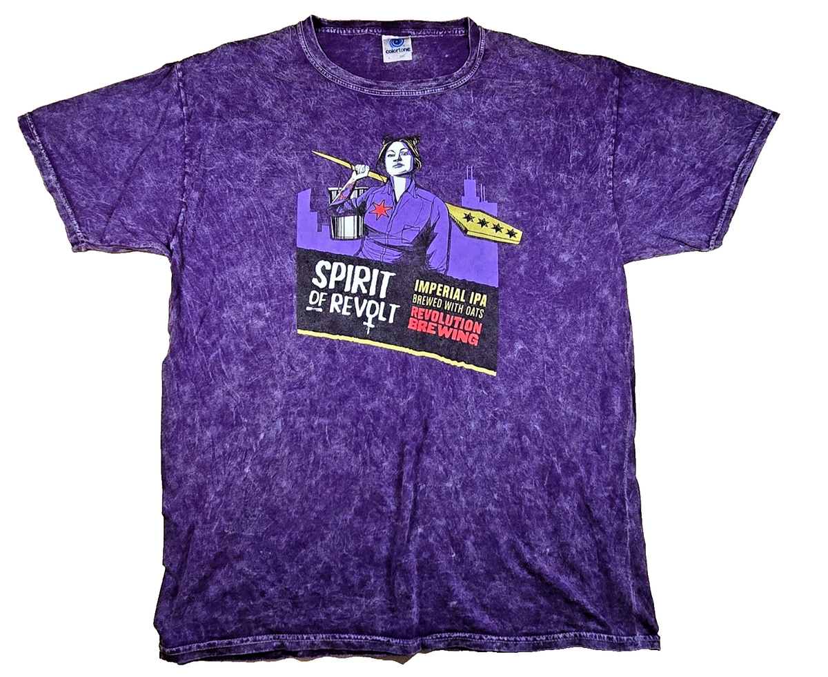 Revolution Brewing Spirit of Revolt Imperial IPA T Shirt Purple Acid Wash Beer T