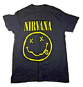 Nirvana T Shirt Large L Black Yellow Smiley Face Logo Grunge Rock Band Tee