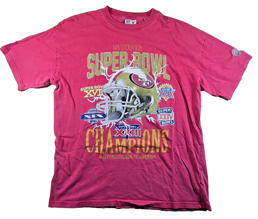 San Francisco 49ers 5 Time Super Bowl Champions NFL T Shirt Medium M Vintage