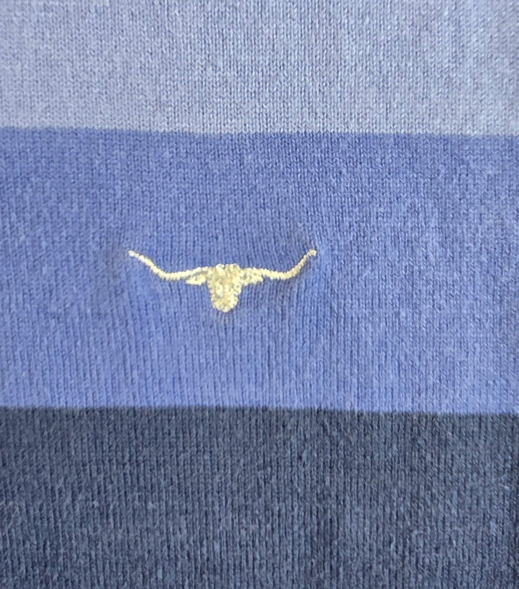 R.M. Williams Rugby Polo Shirt Size 12 Blue Stripe Long Sleeve Cotton