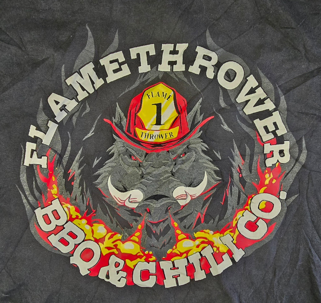Flamethrower BBQ & Chili Co T Shirt XL Black Gildan Ultra Cotton Firefighter Tee