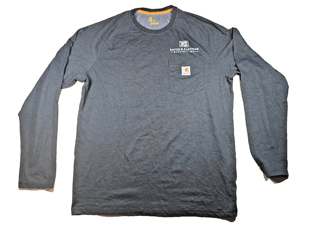 Carhartt Force Mens Long Sleeve Work Shirt Pocket Grey Medium Workwear Logo