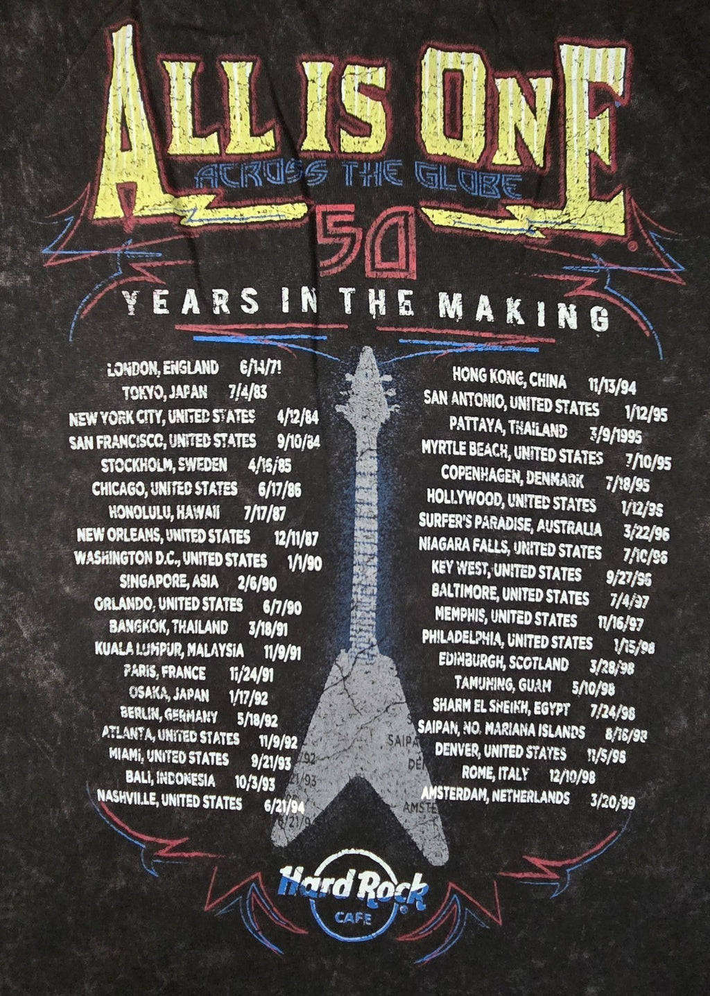 Hard Rock Cafe Orlando T Shirt Small S Black 50th World Tour Guitar Graphic