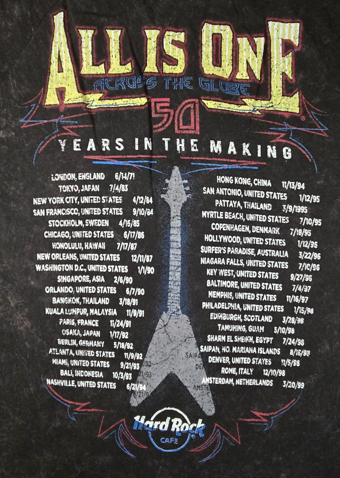 Hard Rock Cafe Orlando T Shirt Small S Black 50th World Tour Guitar Graphic
