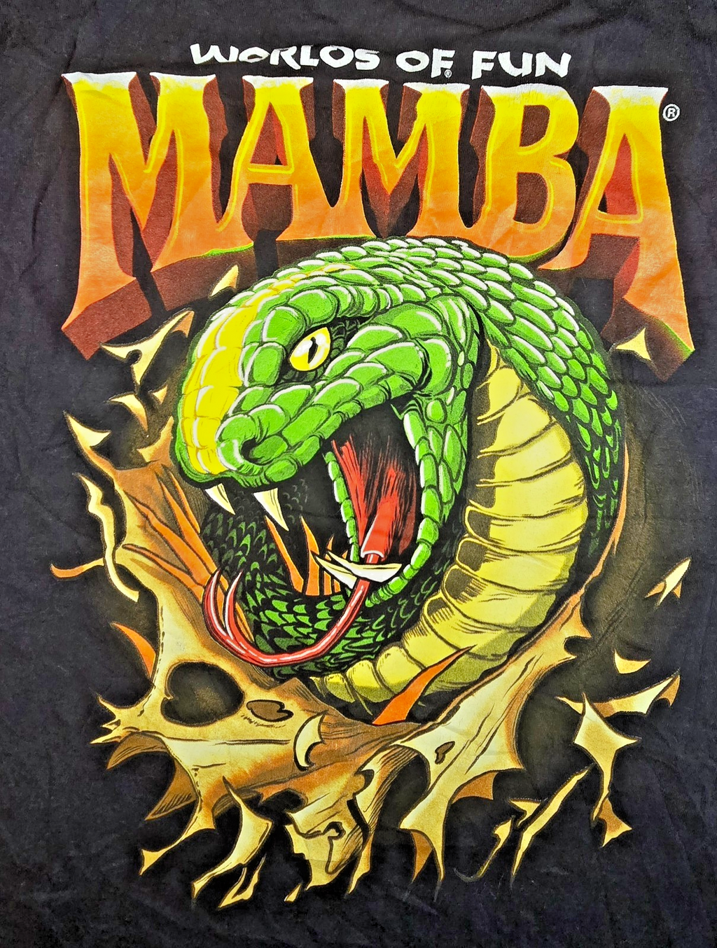 Mamba Worlds Of Fun T Shirt Small Black Snake Graphic Roller Coaster Theme Park