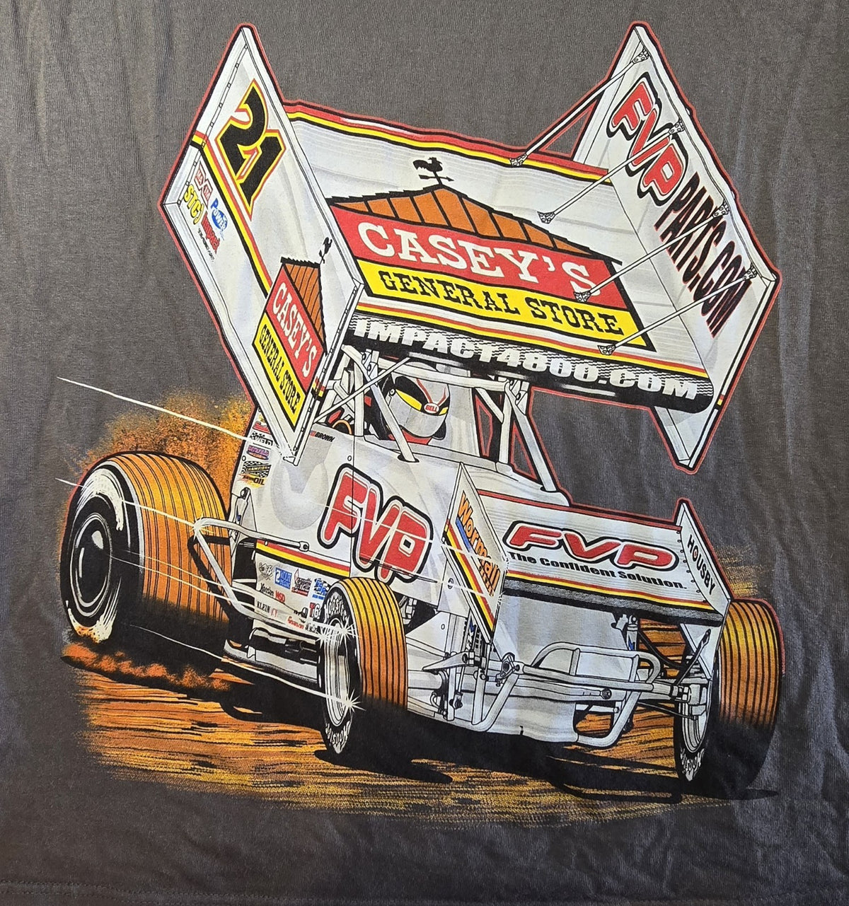 Gildan Ultra Cotton Grey Cotton Motor Racing Shirt Size L "21 Brown" FVP Casey's