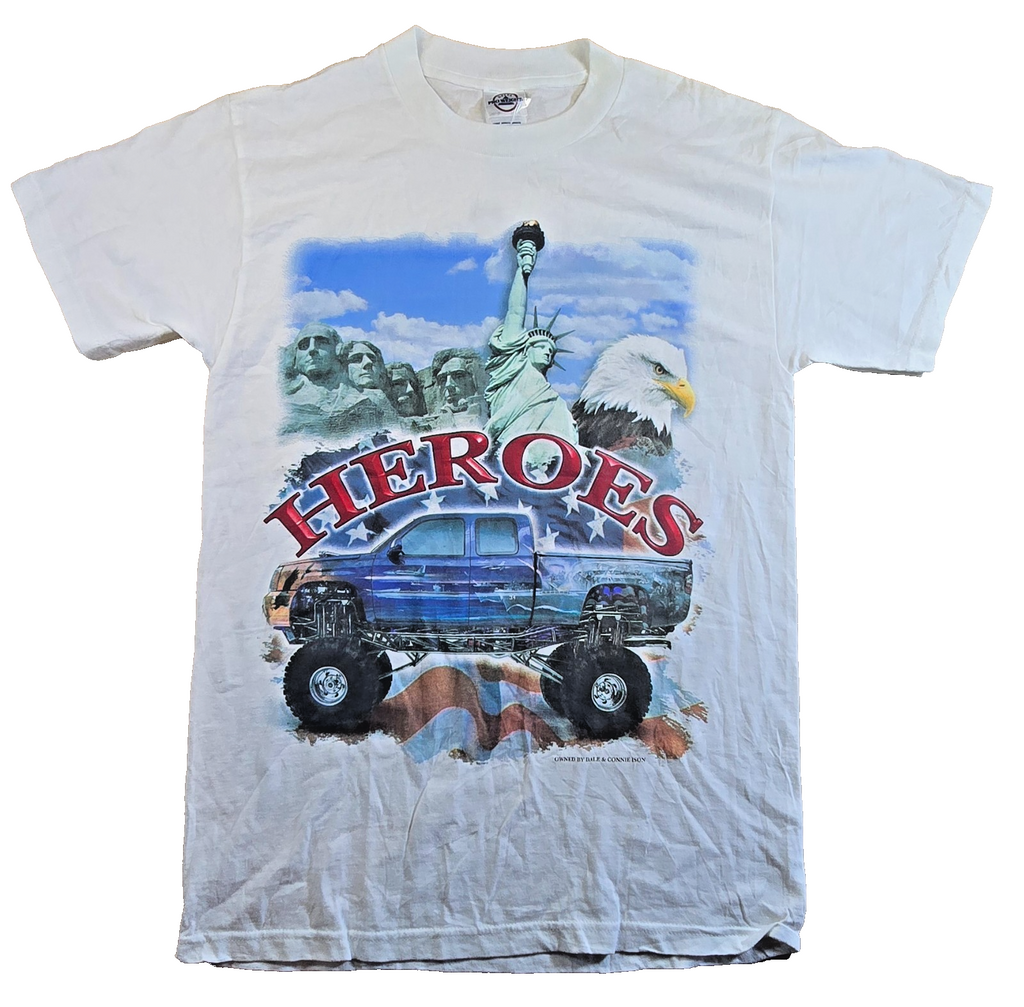 Heroes American USA T Shirt Small S White Monster Truck Eagle Patriotic Tee