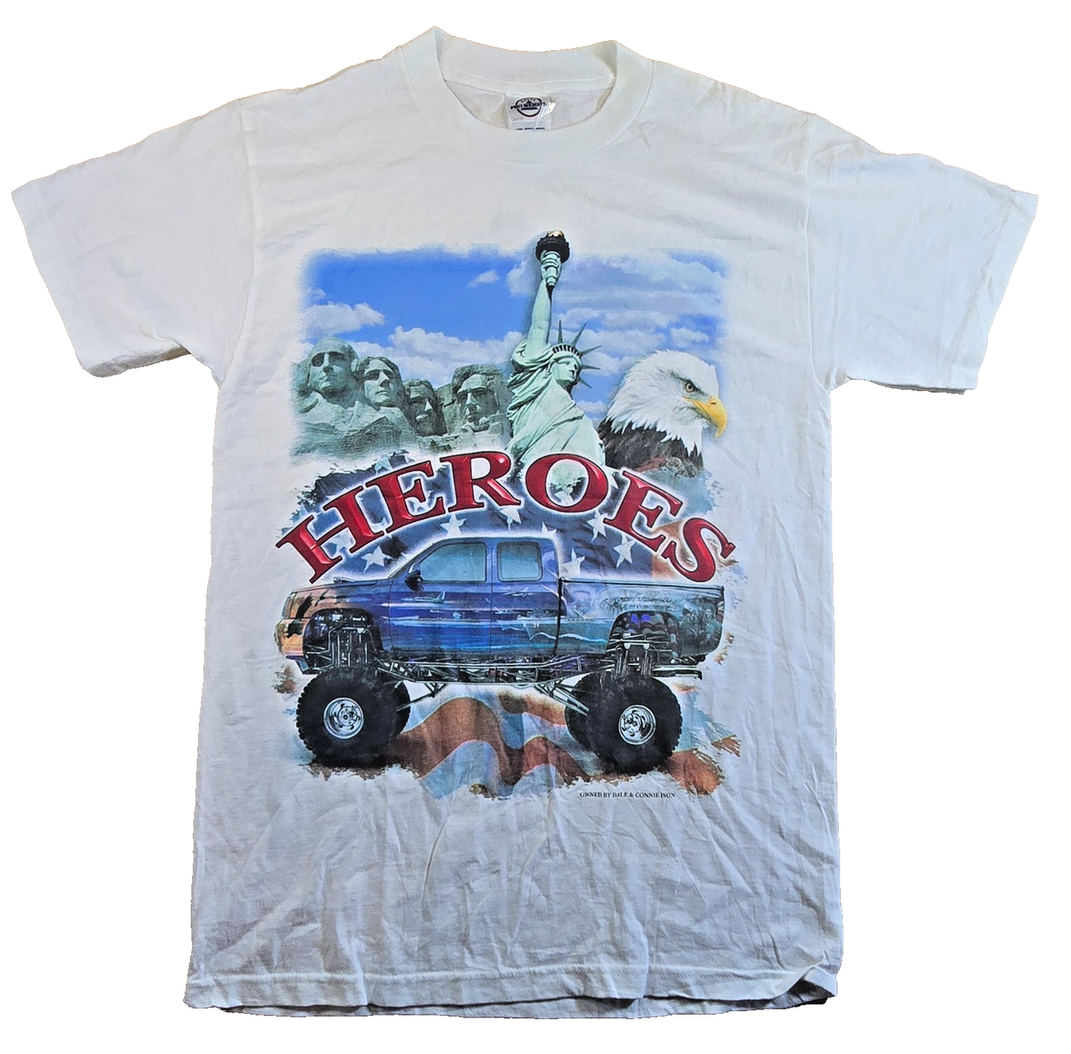 Heroes American USA T Shirt Small S White Monster Truck Eagle Patriotic Tee