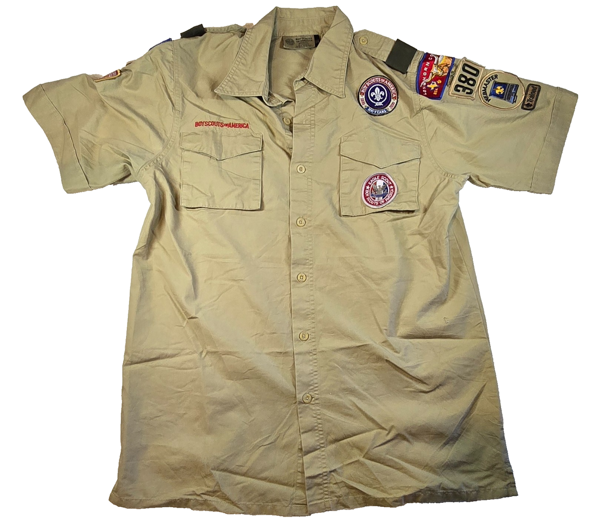 Boy Scouts of America BSA Eagle Scout Uniform Shirt Adult Small Patches Troop 38