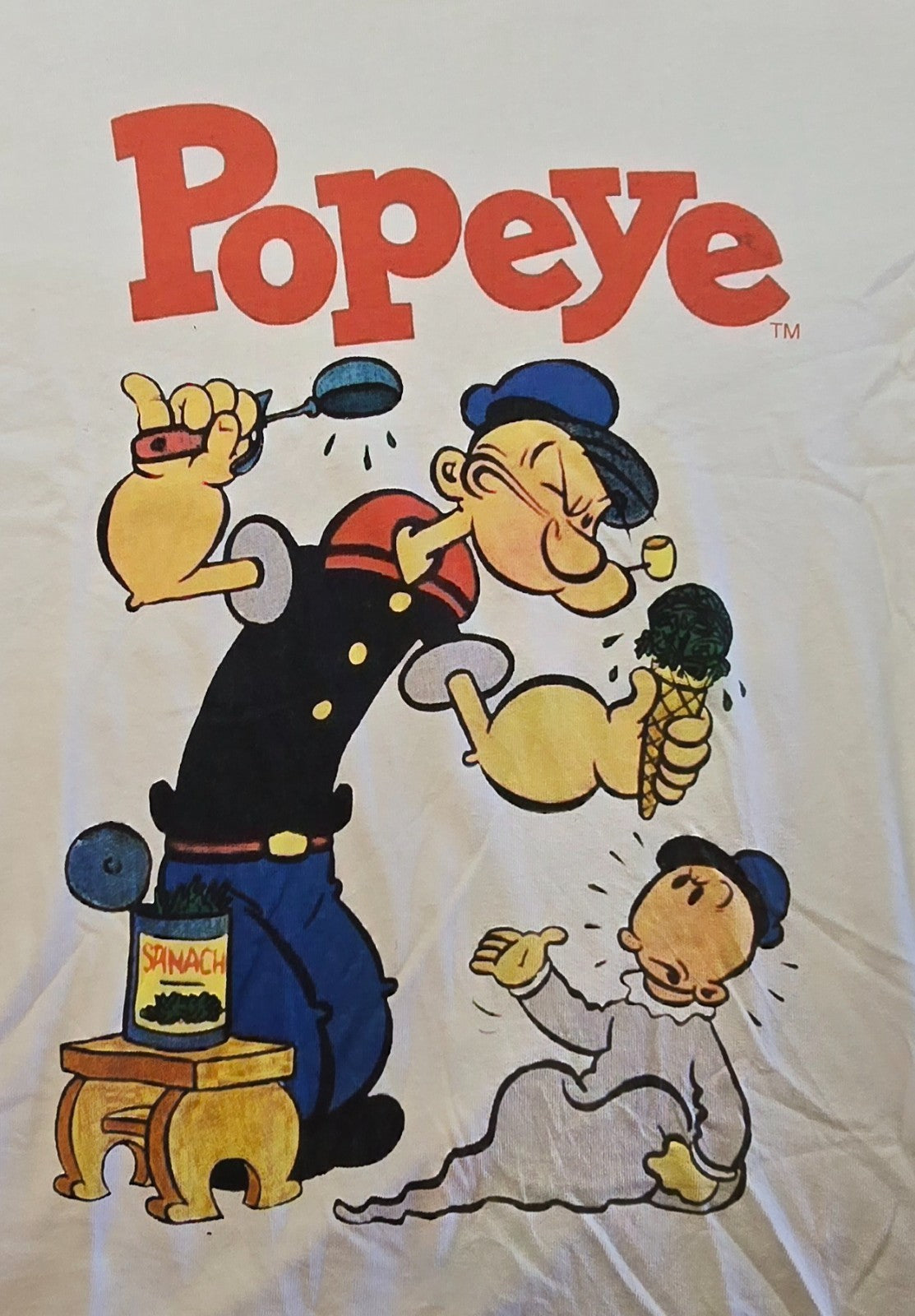 Popeye The Sailor Man T Shirt Mens Medium White Cotton Cartoon Graphic Retro Tee