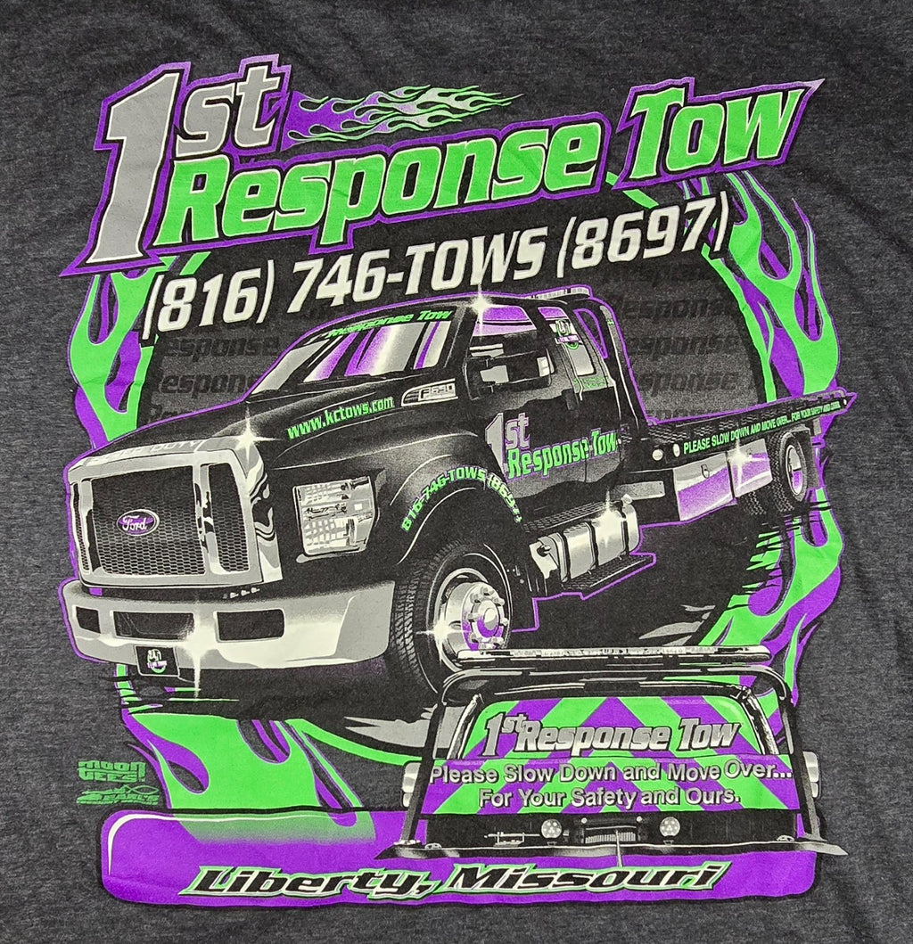 1st Response Tow Truck T Shirt Graphic Tee Liberty Missouri Flames Auto Size Unk