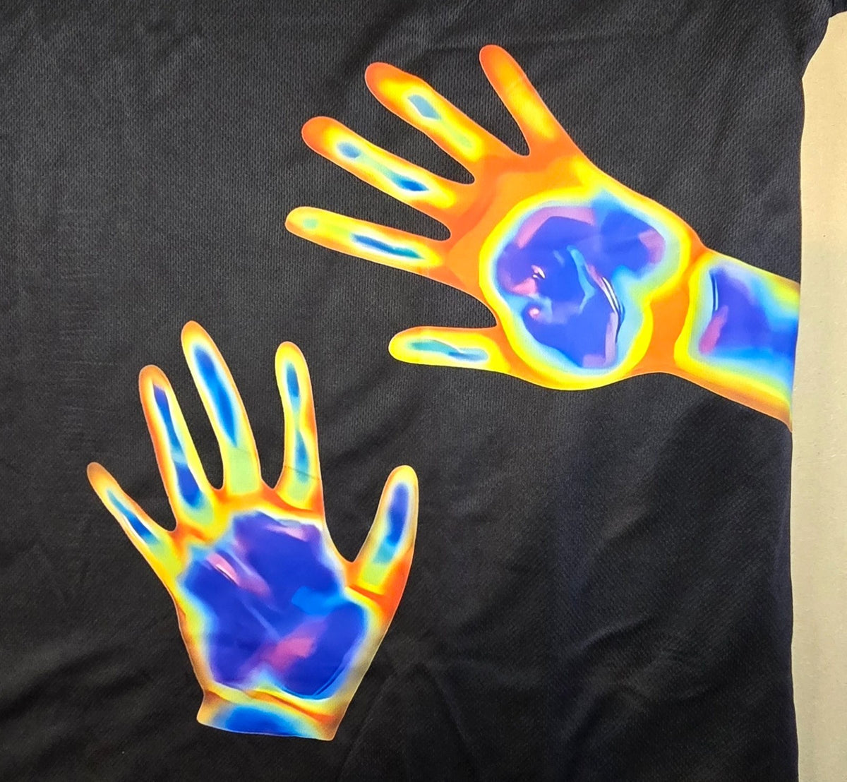 Thermal Heat Map Hands T Shirt Black Psychedelic Graphic Tee Abstract Size XXL