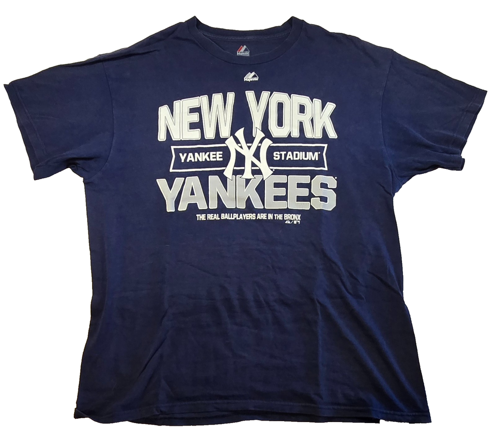 New York Yankees Majestic MLB T Shirt Yankee Stadium Baseball Navy Tee Size XL