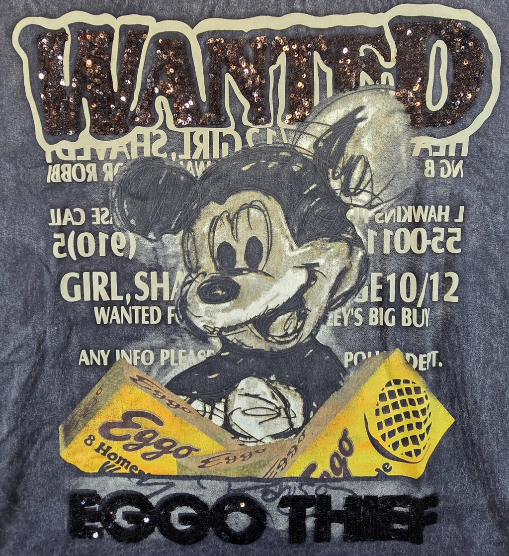 Disney Mickey Mouse Eggo Thief T Shirt XL Stranger Things Style Sequin Graphic