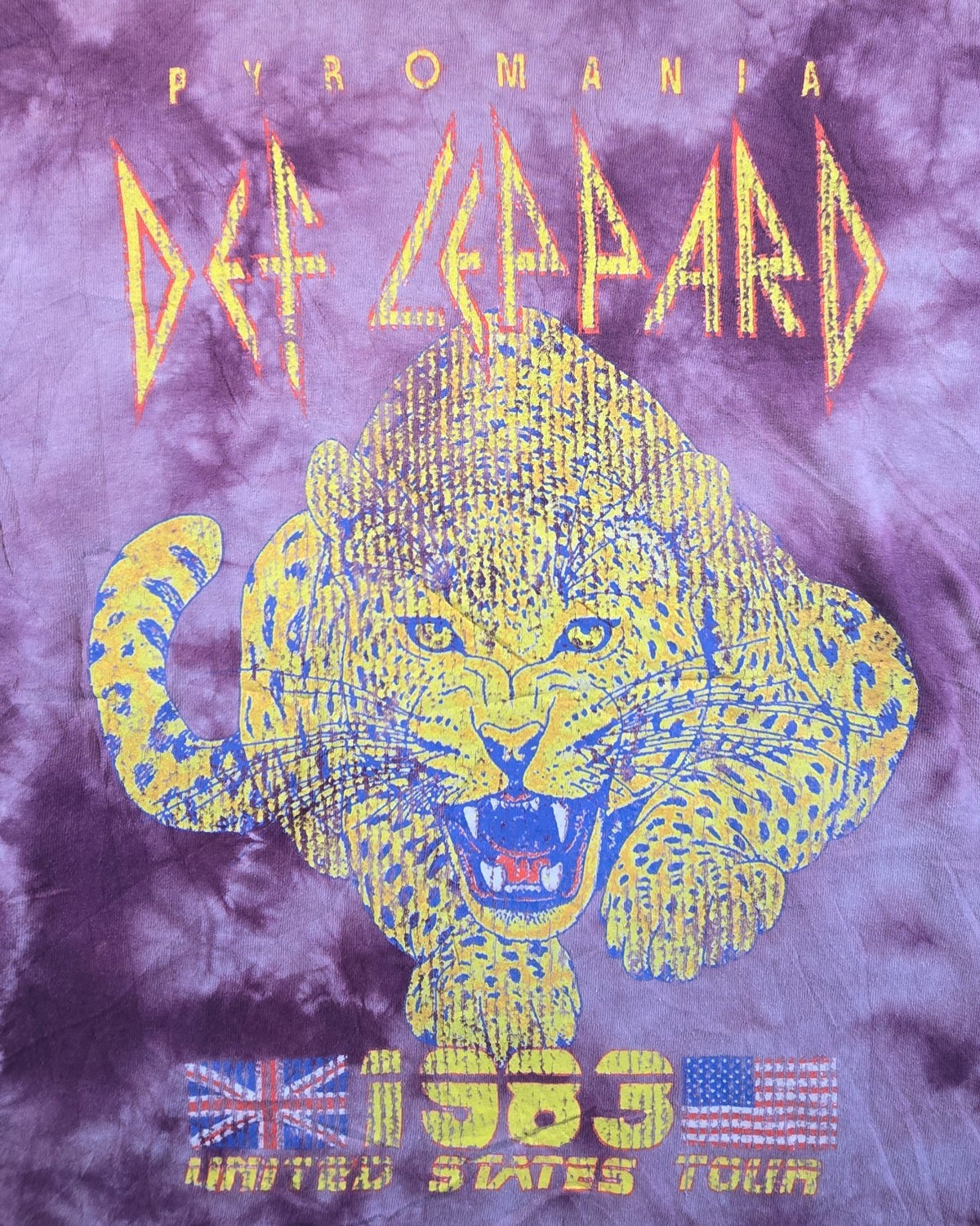 Def Leppard Pyromania T Shirt Small Purple Tie Dye 1983 US Tour Rock Band Tee
