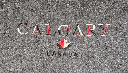 Calgary Canada T Shirt Large L Grey Fruit Of The Loom Embroidered Maple Leaf