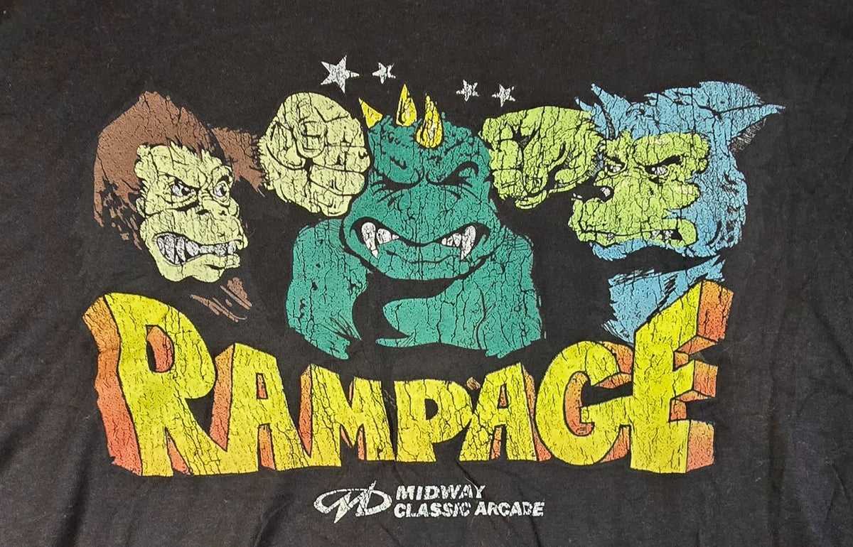 Rampage Midway Classic Arcade T-Shirt Mens XL Black Retro Gaming 100% Cotton
