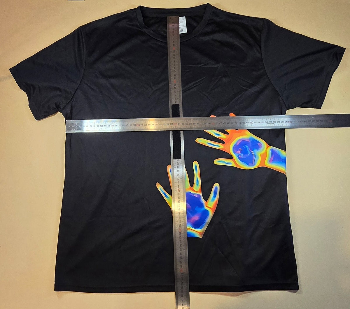 Thermal Heat Map Hands T Shirt Black Psychedelic Graphic Tee Abstract Size XXL