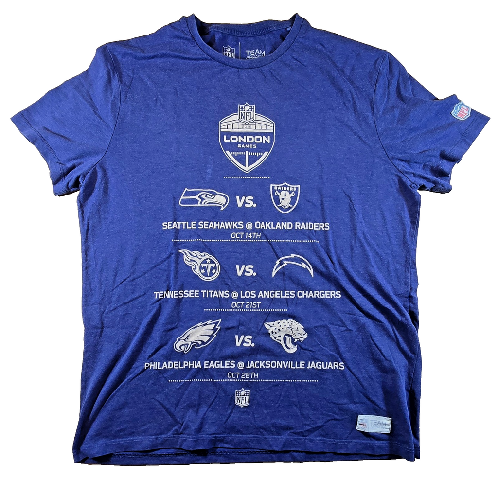 NFL London Games 2018 T Shirt Blue Seahawks Raiders Eagles Jaguars Approx XL