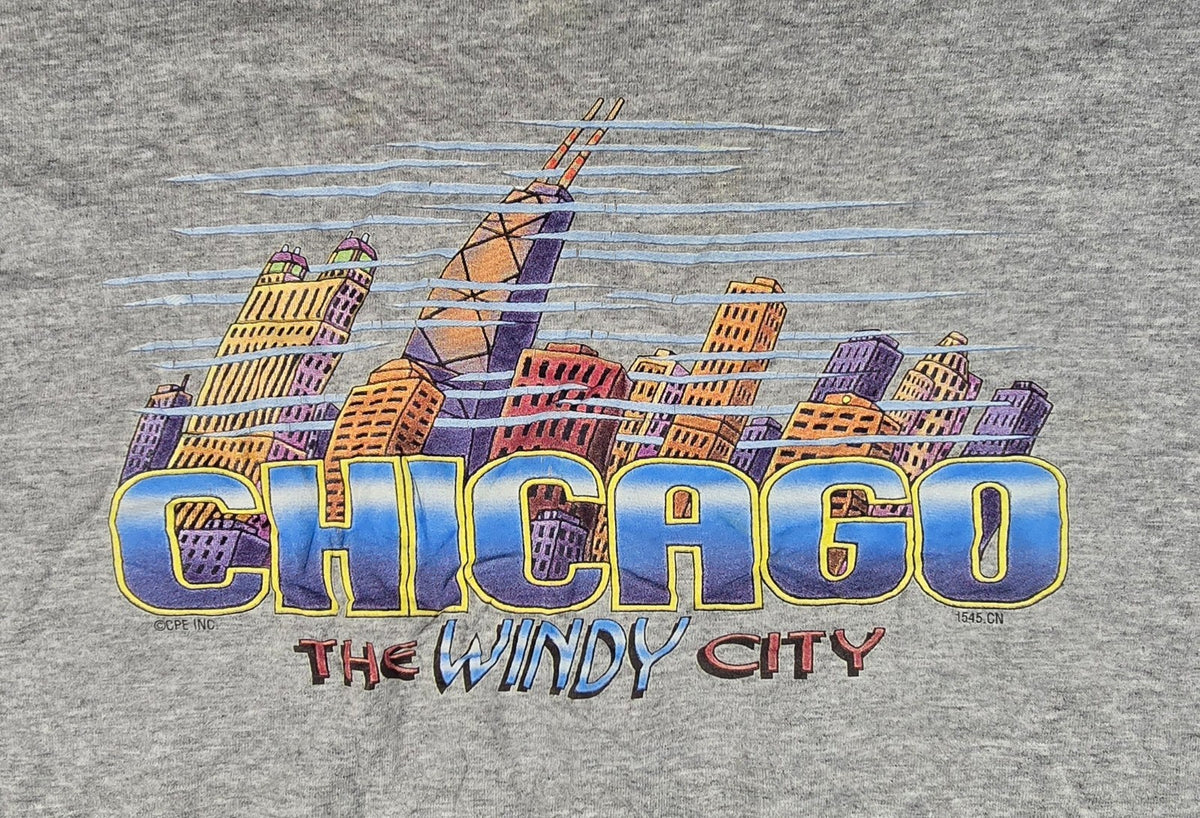 Fruit Of The Loom Best Chicago Windy City T Shirt Large L Grey USA Vintage Style