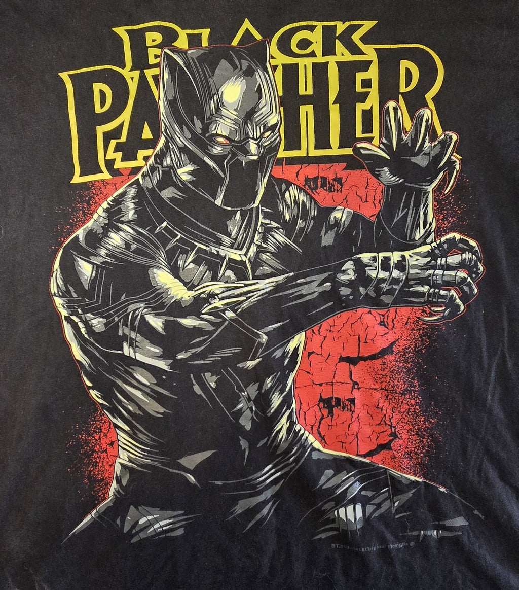 Men's Marvel Black Panther Graphic Print Black T-Shirt Crew Neck Short Sleeve XL