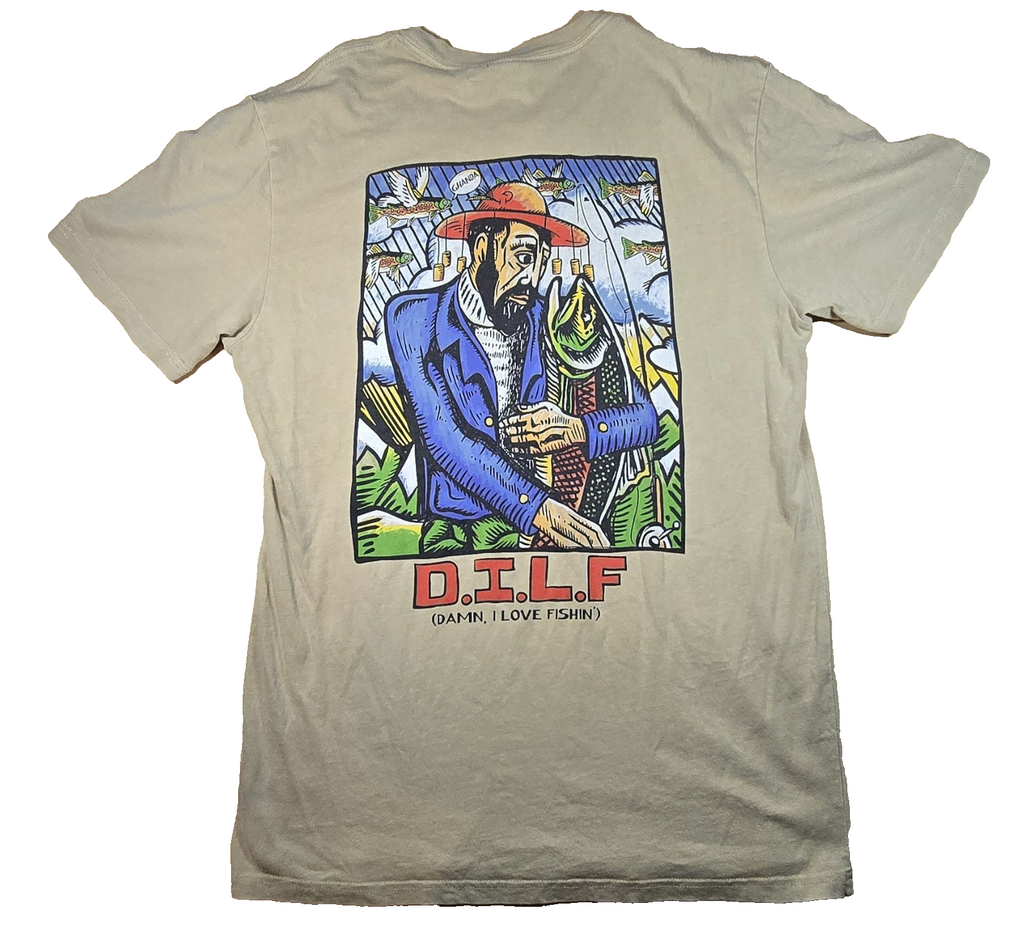 Ghanda DILF Damn I Love Fishin T-Shirt Fishing Graphic Tee Mens Size Small
