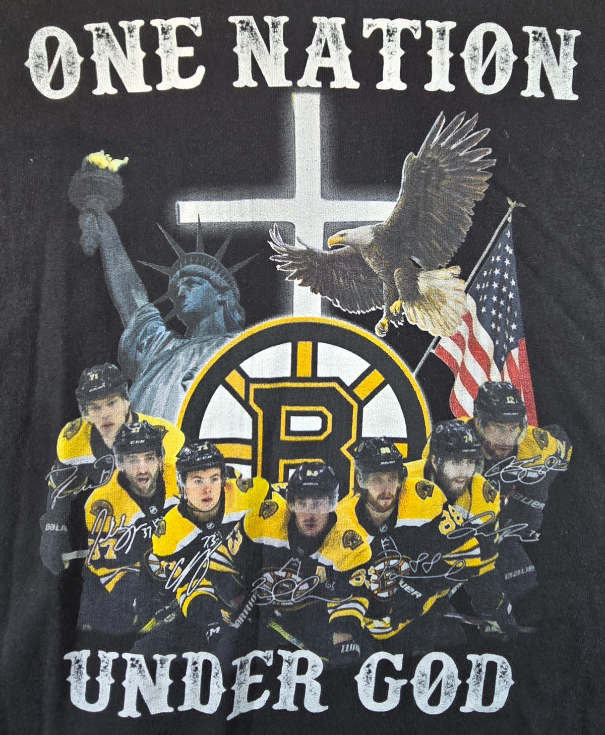 Boston Bruins T Shirt XL Delta Pro Weight Black NHL Hockey One Nation Under God