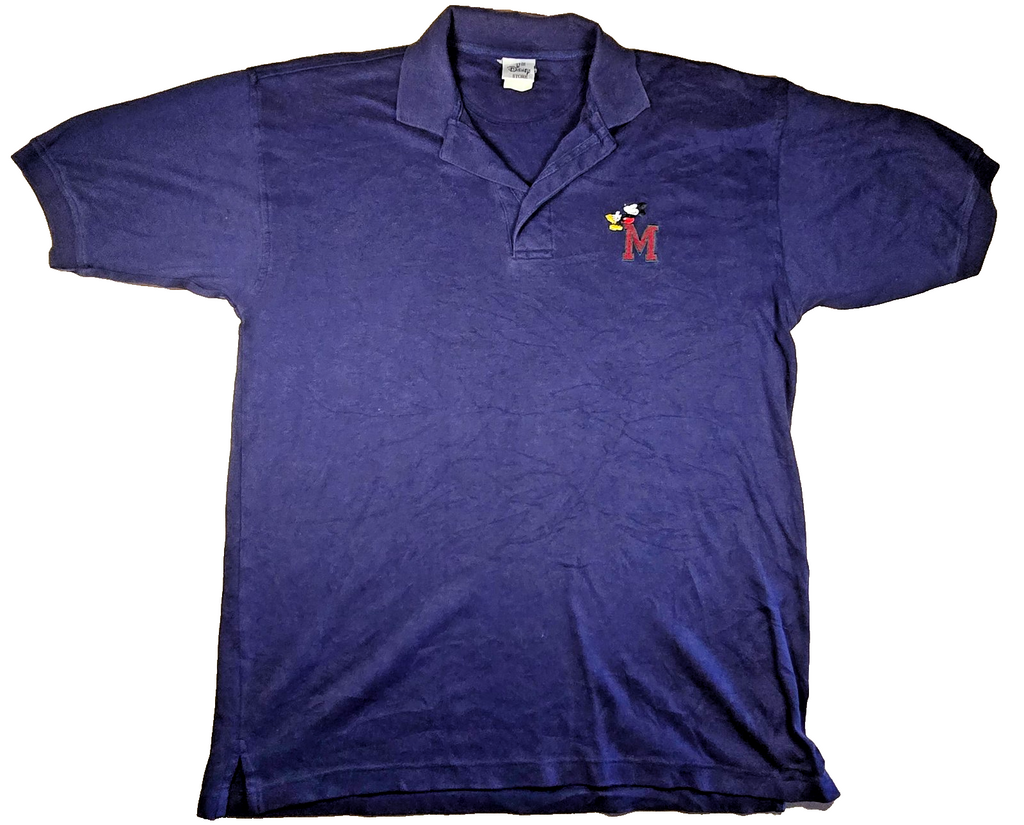 Disney Store Mickey Mouse Polo Shirt Blue Embroidered M Golf Vintage Style MED