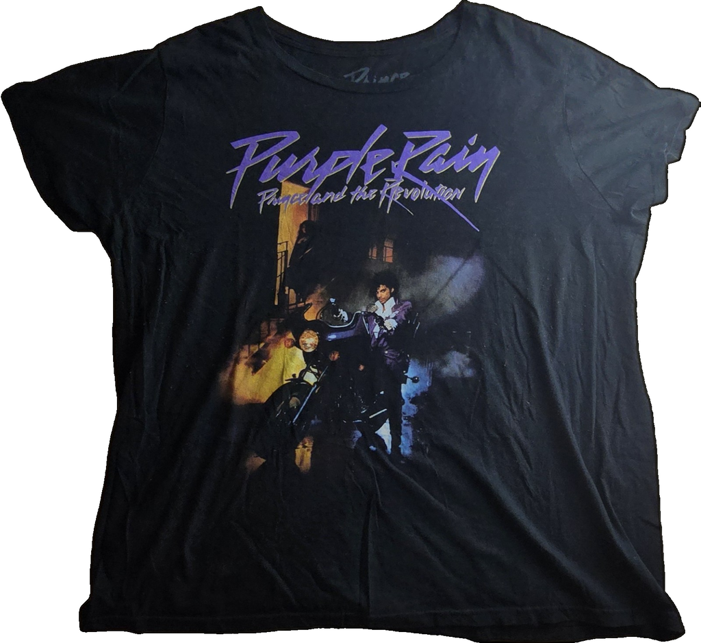 Men's Prince Purple Rain Graphic Print Black Crew Neck T-Shirt Short Sleeve 2XL