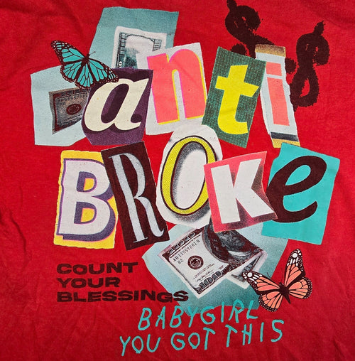 Anti Broke Graphic T Shirt Red Money Butterfly Streetwear Y2K Style Tee
