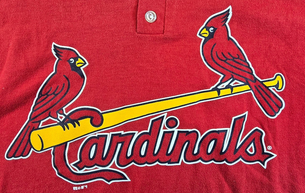 St Louis Cardinals T Shirt Medium M Russell Athletic MLB Baseball Henley Red