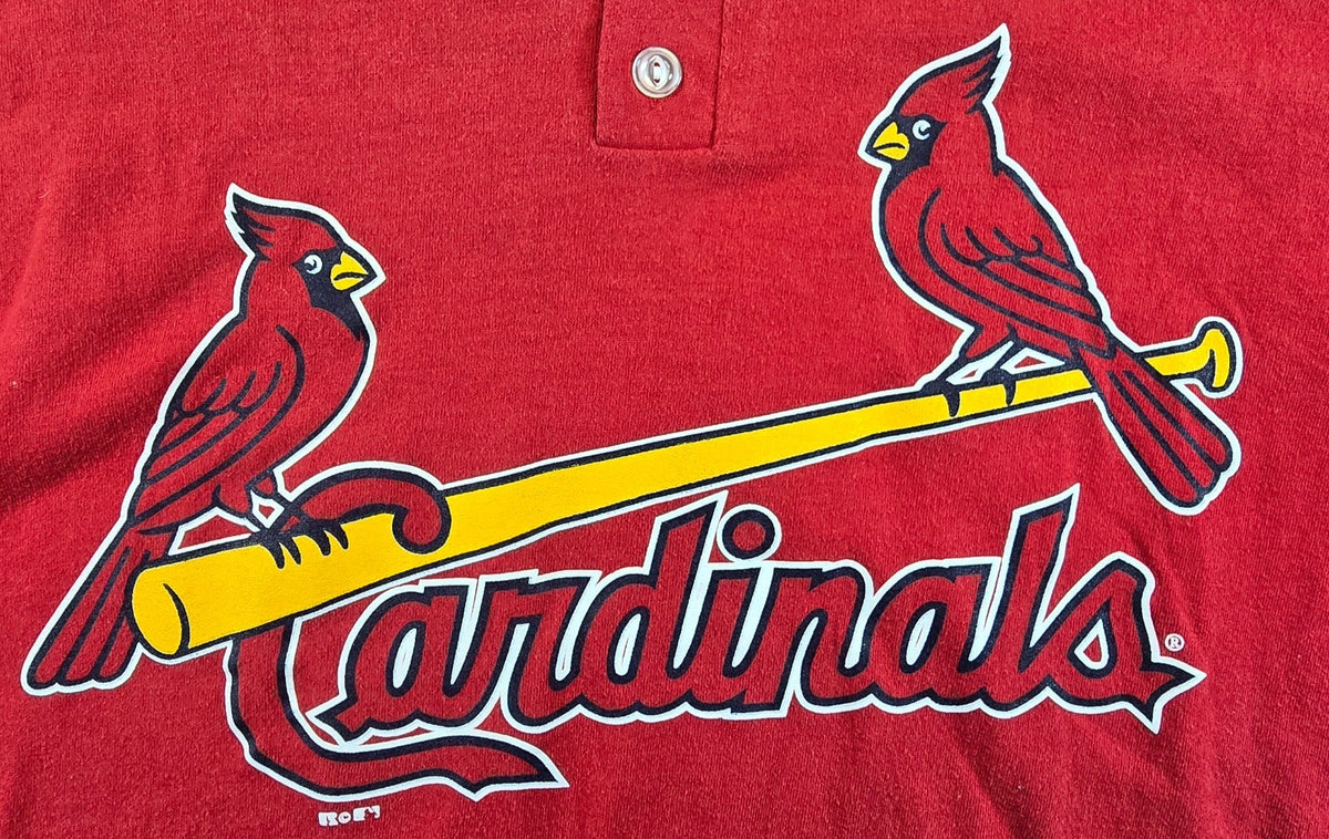 St Louis Cardinals T Shirt Medium M Russell Athletic MLB Baseball Henley Red