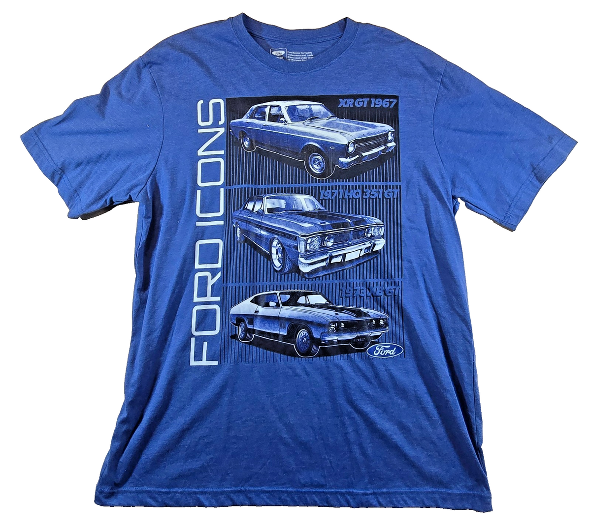 Ford Icons T Shirt Large L Blue XR GT Falcon XW XY XB Classic Cars Licensed