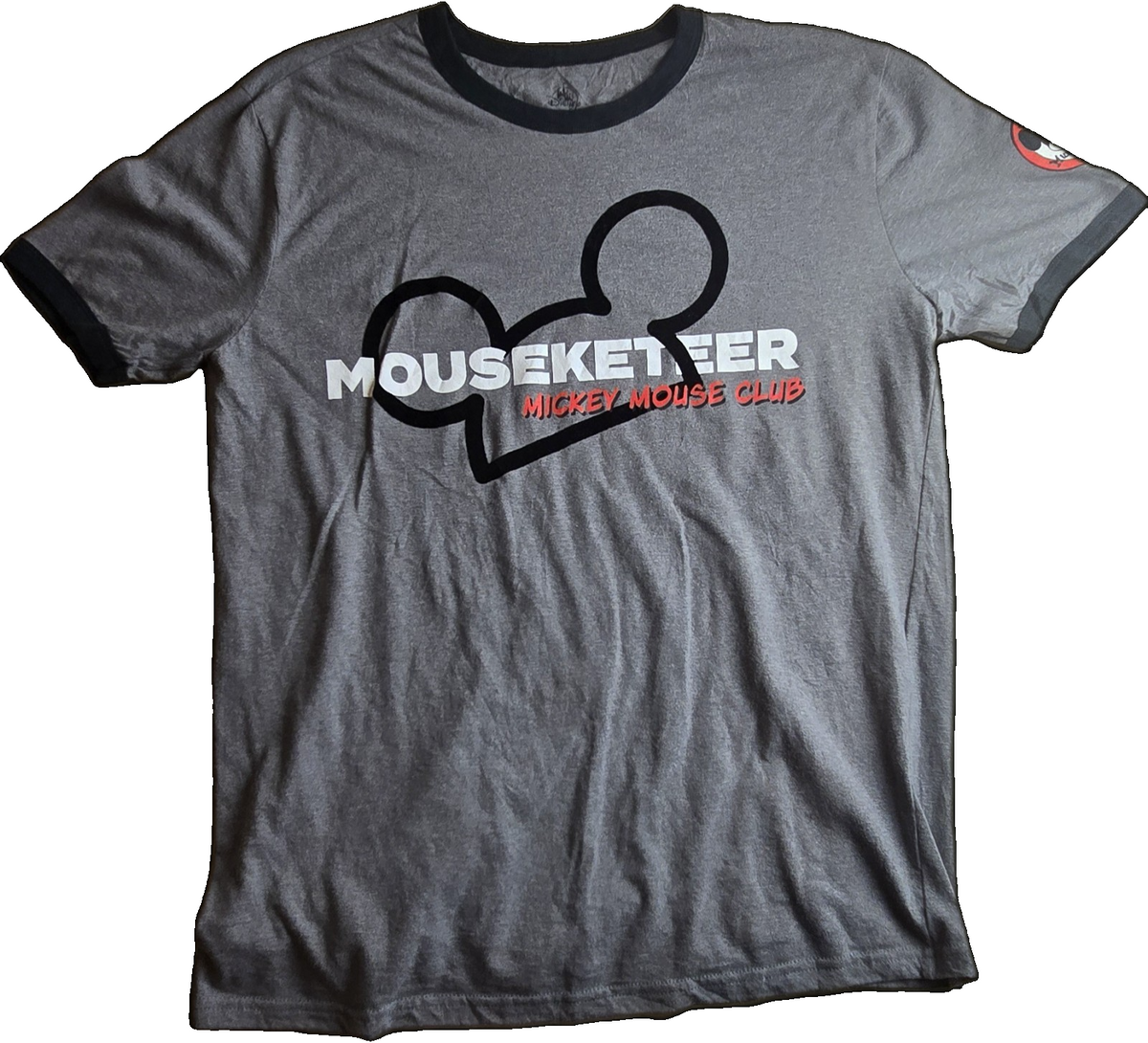 Disney Men's Mickey Mouse Club Mouseketeer Graphic Ringer T-Shirt Grey M