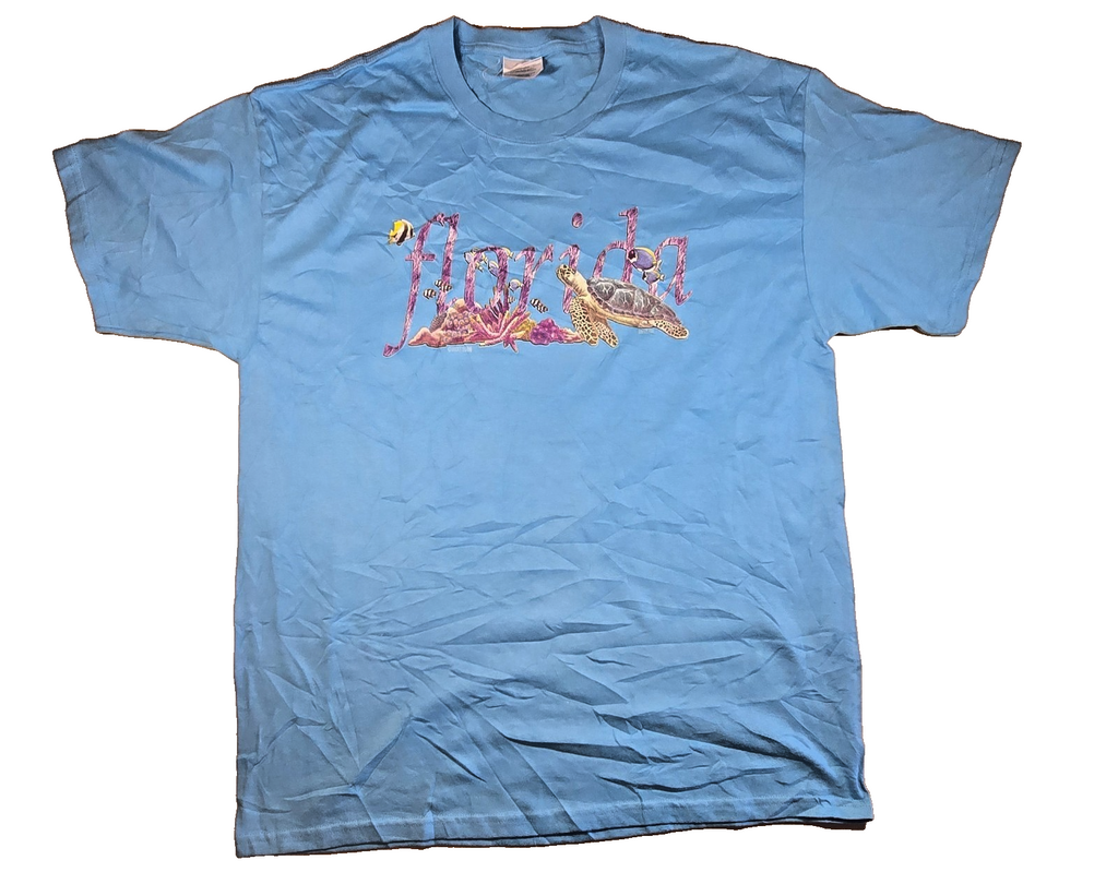 Florida Sea Turtle T Shirt Large L Blue Tropical Ocean Marine Graphic Cotton Tee