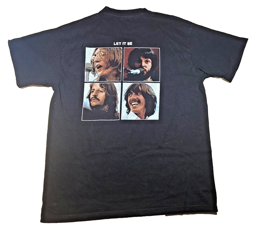 The Beatles Let It Be T Shirt Large Black Classic Rock Band Double Sided Graphic