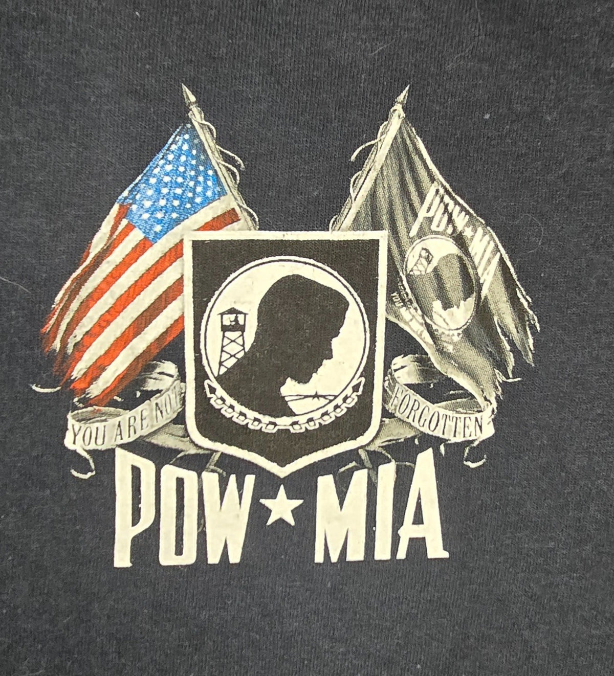 POW MIA T Shirt Large L Black American Flag Eagle Military Veteran Graphic Tee