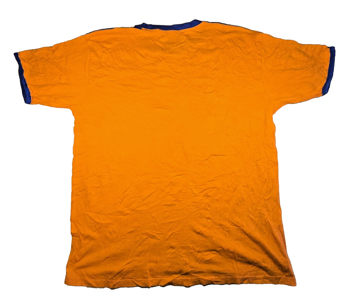Hard Rock Cafe Amsterdam T Shirt Large Orange Blue Logo Netherlands Souvenir Tee