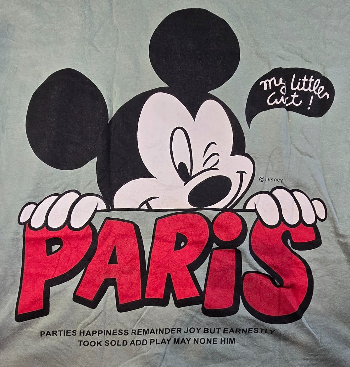 Disney Mickey Mouse Paris T-Shirt Mens XL Green Cotton Large Back Print Graphic