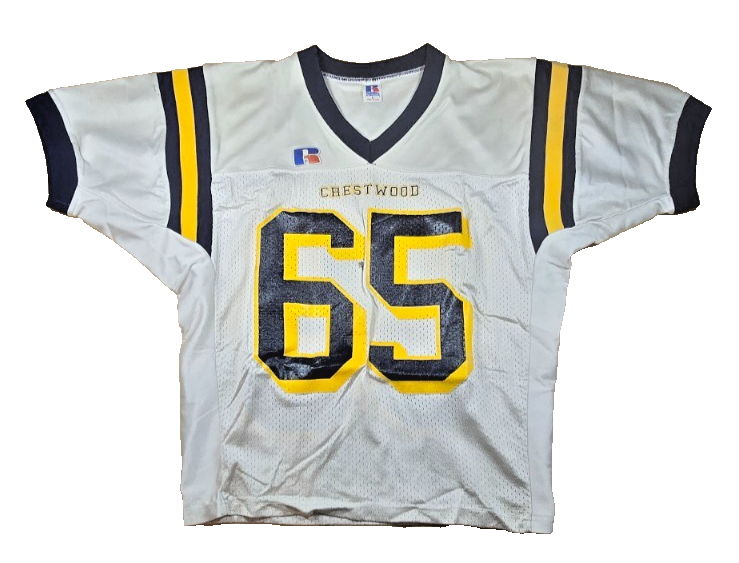 Crestwood #65 American Football Jersey Russell Athletic Grey Yellow Vintage Styl