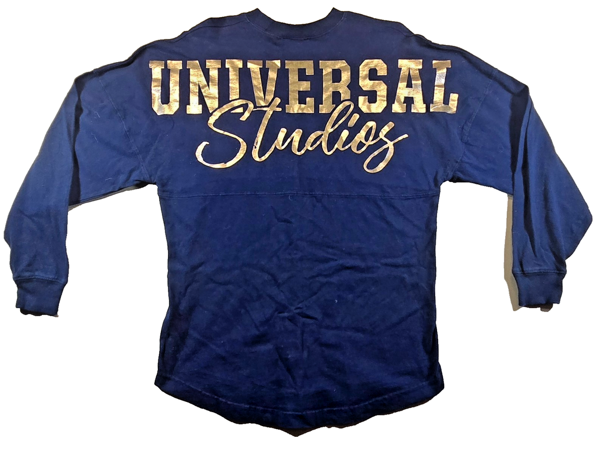 Universal Studios Spirit Jersey Small S Navy Blue Gold Logo Long Sleeve Shirt