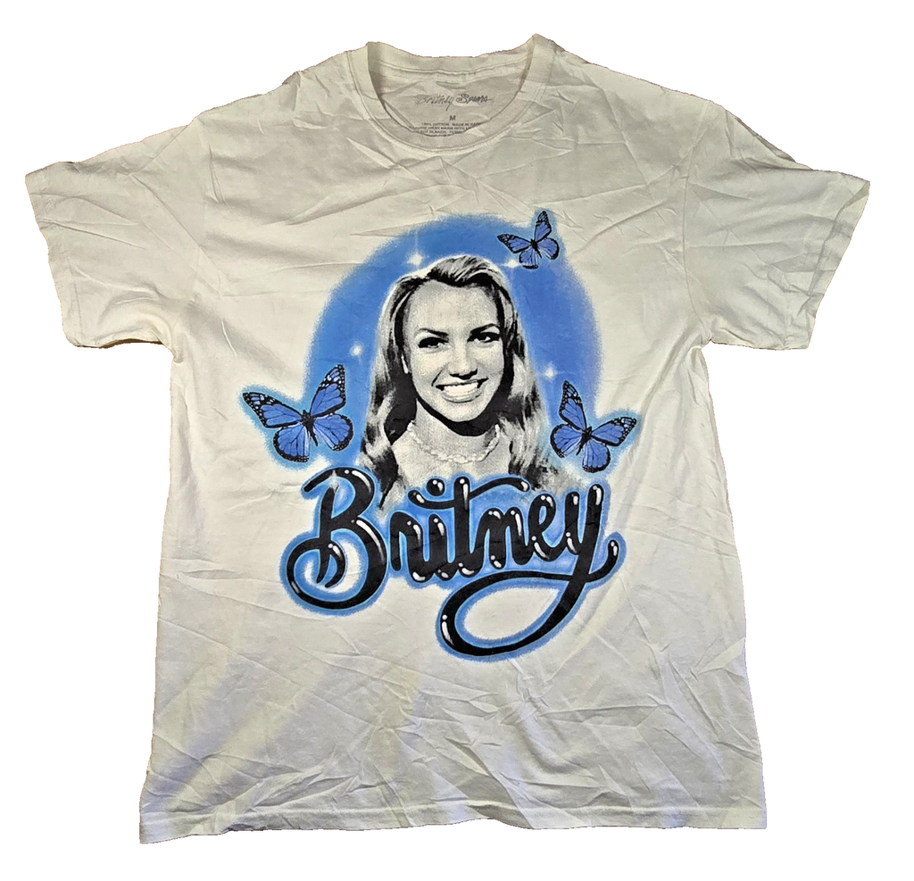 Britney Spears T Shirt Medium M White Portrait Butterflies Pop Music Singer Tee