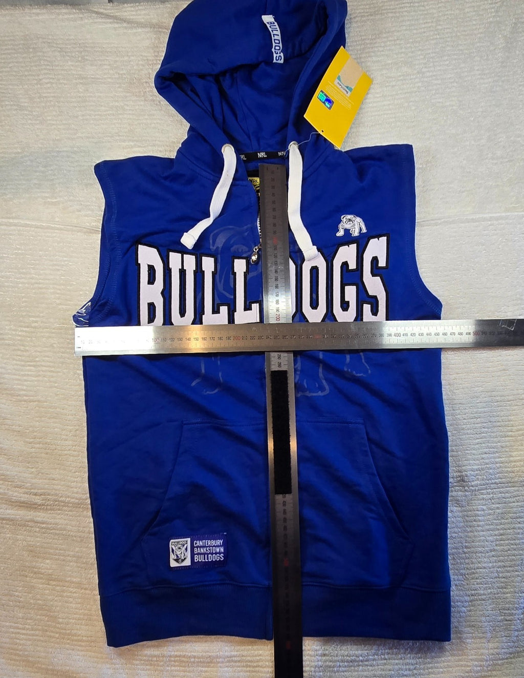 NRL Canterbury Bulldogs Hoodie Vest Mens Blue Sleeveless Zip New With Tags Sz 14