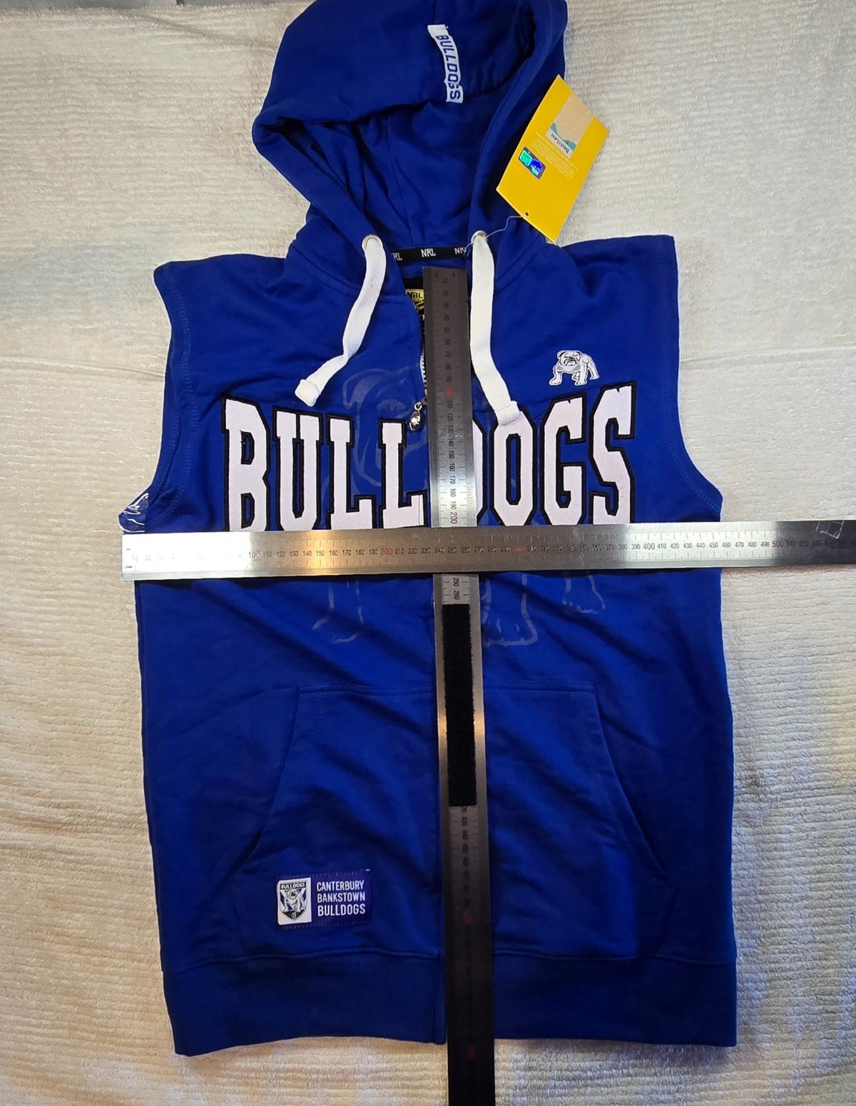 NRL Canterbury Bulldogs Hoodie Vest Mens Blue Sleeveless Zip New With Tags Sz 14