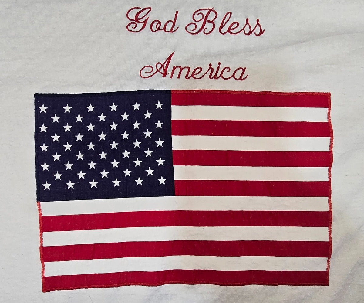 USA American Flag T Shirt Large God Bless America White Patriotic Vintage Style