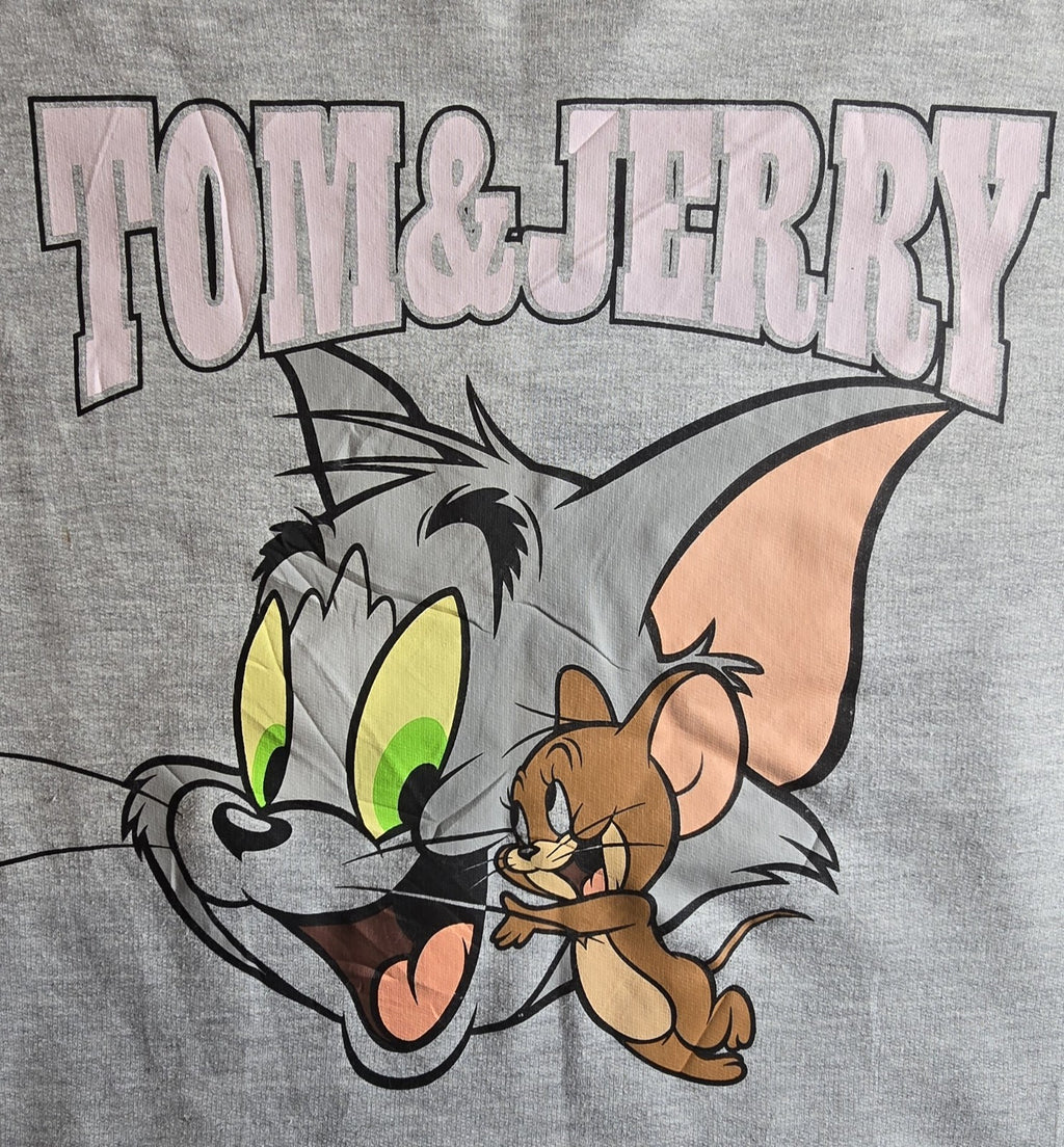 Tom & Jerry Women’s Grey Graphic Fleece Crew Neck Pullover Sweatshirt Size M