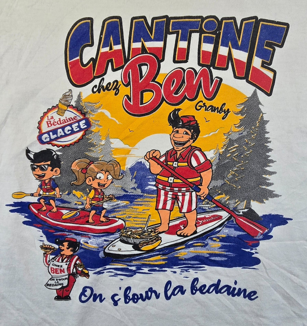 Cantine Chez Ben Granby T Shirt Medium M White Quebec Canada Cartoon Tee