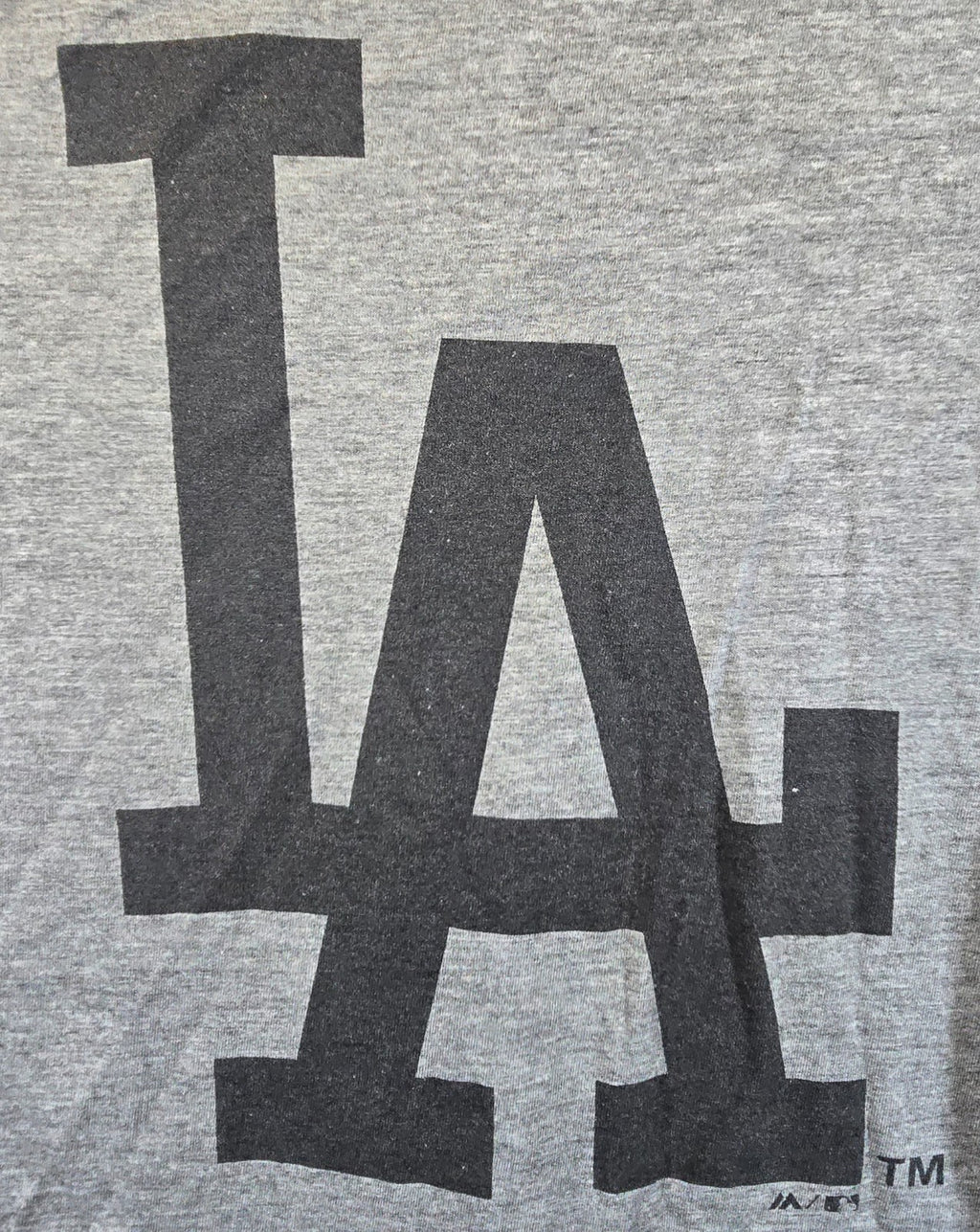 LA Dodgers T Shirt Small S Grey Majestic MLB Baseball Double Sided Logo Tee