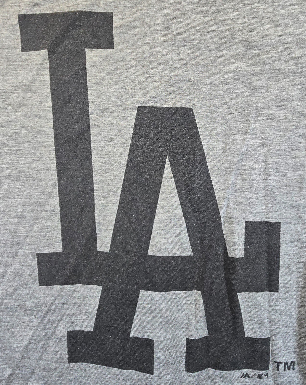 LA Dodgers T Shirt Small S Grey Majestic MLB Baseball Double Sided Logo Tee